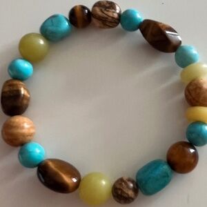 Bracelet: Earth Warm Tones Beads Stretch Beaded Bracelet (Unisex)